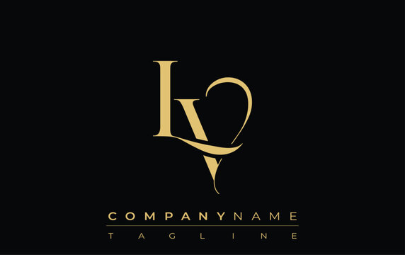 LV Abstract Creative Jewelry Logo. A stylish logo featuring golden monogram initials in an elegant and modern typography, perfect for branding