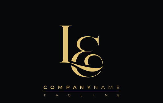 LE Abstract Creative Jewelry Logo. A stylish logo featuring golden monogram initials in an elegant and modern typography, perfect for branding