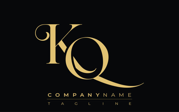 KQ Abstract Creative Jewelry Logo. A stylish logo featuring golden monogram initials in an elegant and modern typography, perfect for branding