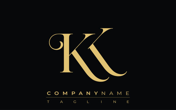 KK Abstract Creative Jewelry Logo. A stylish logo featuring golden monogram initials in an elegant and modern typography, perfect for branding