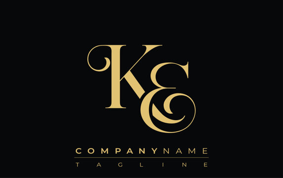 KE Abstract Creative Jewelry Logo. A stylish logo featuring golden monogram initials in an elegant and modern typography, perfect for branding