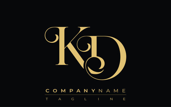 KD Abstract Creative Jewelry Logo. A stylish logo featuring golden monogram initials in an elegant and modern typography, perfect for branding