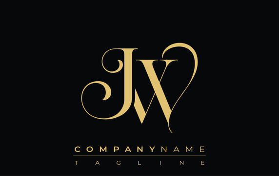 JW Abstract Creative Jewelry Logo. A stylish logo featuring golden monogram initials in an elegant and modern typography, perfect for branding