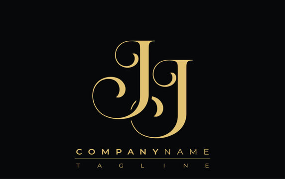 JJ Abstract Creative Jewelry Logo. A stylish logo featuring golden monogram initials in an elegant and modern typography, perfect for branding