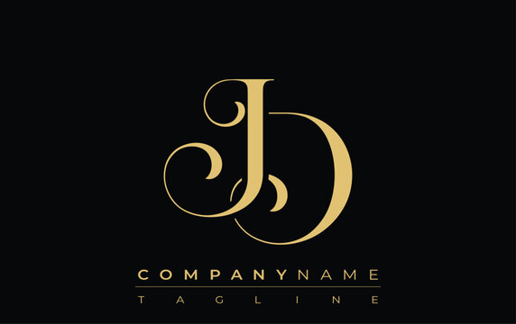 JD Abstract Creative Jewelry Logo. A stylish logo featuring golden monogram initials in an elegant and modern typography, perfect for branding