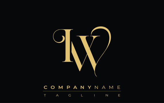 IW Abstract Creative Jewelry Logo. A stylish logo featuring golden monogram initials in an elegant and modern typography, perfect for branding