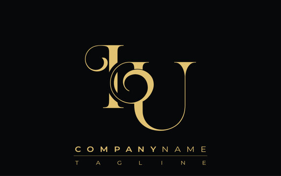 IU Abstract Creative Jewelry Logo. A stylish logo featuring golden monogram initials in an elegant and modern typography, perfect for branding