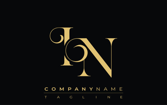 IN Abstract Creative Jewelry Logo. A stylish logo featuring golden monogram initials in an elegant and modern typography, perfect for branding