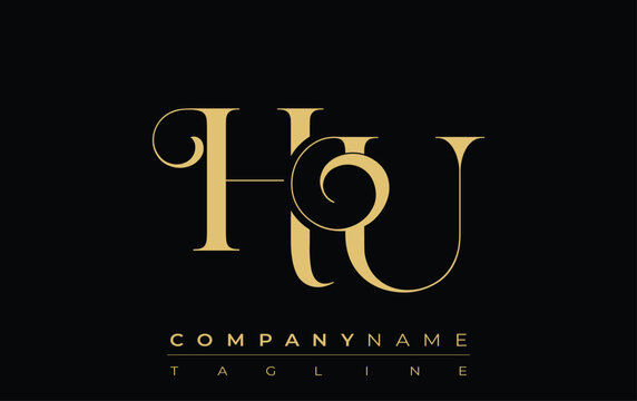 HU Abstract Creative Jewelry Logo. A stylish logo featuring golden monogram initials in an elegant and modern typography, perfect for branding