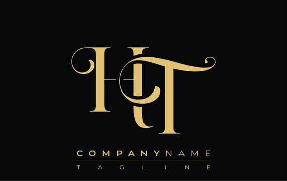 HT Abstract Creative Jewelry Logo. A stylish logo featuring golden monogram initials in an elegant and modern typography, perfect for branding