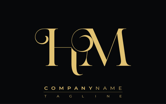 HM Abstract Creative Jewelry Logo. A stylish logo featuring golden monogram initials in an elegant and modern typography, perfect for branding
