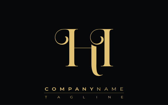 HI Abstract Creative Jewelry Logo. A stylish logo featuring golden monogram initials in an elegant and modern typography, perfect for branding