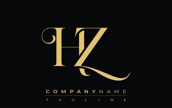 HZ Abstract Creative Jewelry Logo. A stylish logo featuring golden monogram initials in an elegant and modern typography, perfect for branding
