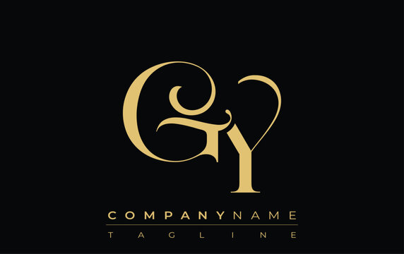 GY Abstract Creative Jewelry Logo. A stylish logo featuring golden monogram initials in an elegant and modern typography, perfect for branding