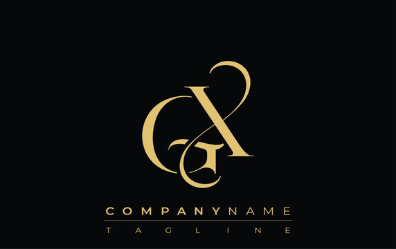 GX Abstract Creative Jewelry Logo. A stylish logo featuring golden monogram initials in an elegant and modern typography, perfect for branding