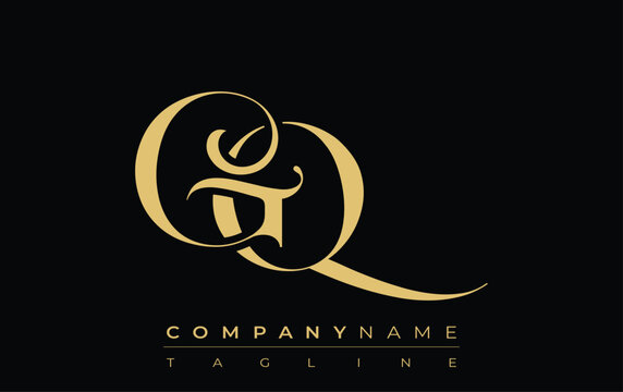 GQ Abstract Creative Jewelry Logo. A stylish logo featuring golden monogram initials in an elegant and modern typography, perfect for branding