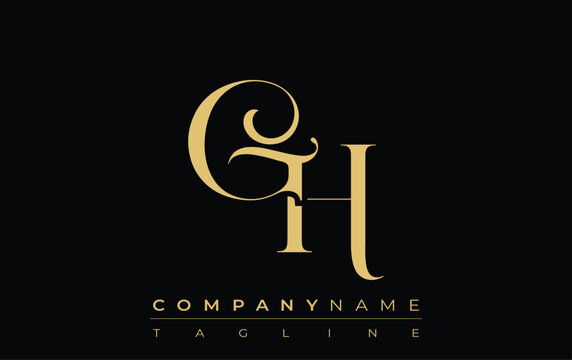 GH Abstract Creative Jewelry Logo. A stylish logo featuring golden monogram initials in an elegant and modern typography, perfect for branding