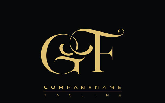GF Abstract Creative Jewelry Logo. A stylish logo featuring golden monogram initials in an elegant and modern typography, perfect for branding