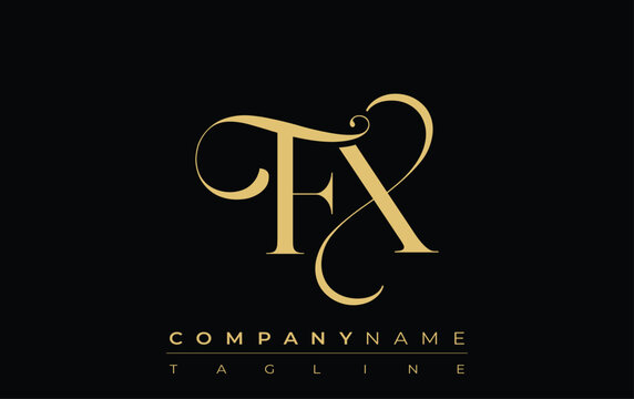 FX Abstract Creative Jewelry Logo. A stylish logo featuring golden monogram initials in an elegant and modern typography, perfect for branding