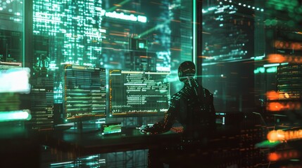 Person working at high tech workstation