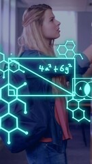 Poster - Animation of scientific data processing over caucasian female student