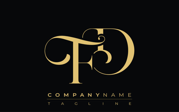 FD Abstract Creative Jewelry Logo. A stylish logo featuring golden monogram initials in an elegant and modern typography, perfect for branding