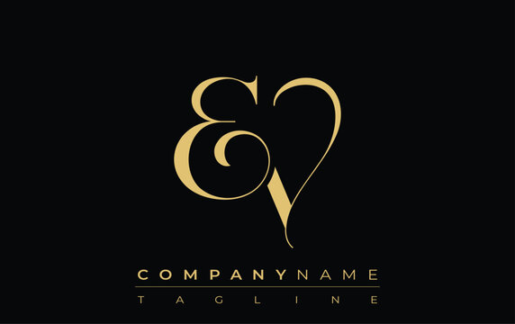 EV Abstract Creative Jewelry Logo. A stylish logo featuring golden monogram initials in an elegant and modern typography, perfect for branding