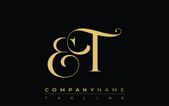 ET Abstract Creative Jewelry Logo. A stylish logo featuring golden monogram initials in an elegant and modern typography, perfect for branding