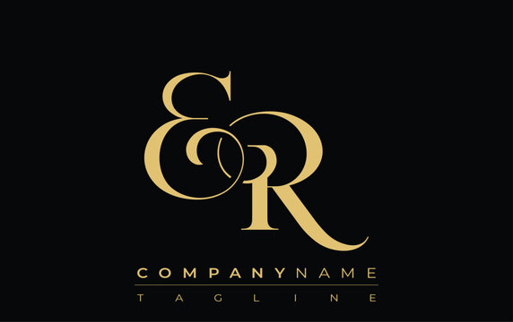 ER Abstract Creative Jewelry Logo. A stylish logo featuring golden monogram initials in an elegant and modern typography, perfect for branding