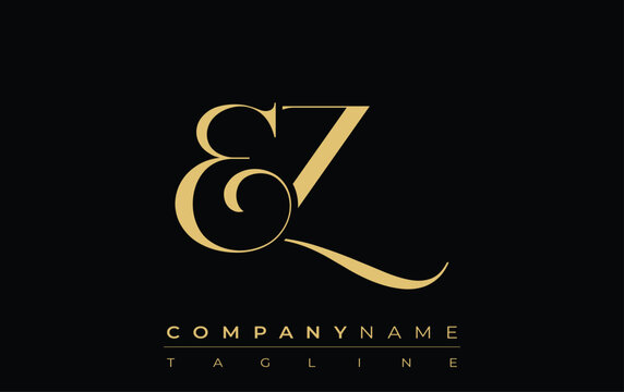 EZ Abstract Creative Jewelry Logo. A stylish logo featuring golden monogram initials in an elegant and modern typography, perfect for branding