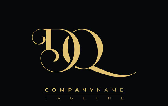 DQ Abstract Creative Jewelry Logo. A stylish logo featuring golden monogram initials in an elegant and modern typography, perfect for branding