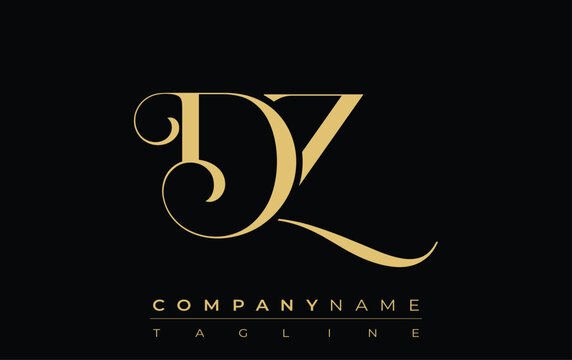 DZ Abstract Creative Jewelry Logo. A stylish logo featuring golden monogram initials in an elegant and modern typography, perfect for branding