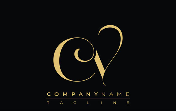 CV Abstract Creative Jewelry Logo. A stylish logo featuring golden monogram initials in an elegant and modern typography, perfect for branding