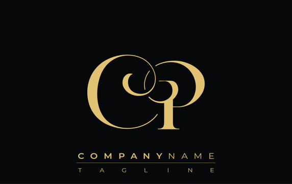 CP Abstract Creative Jewelry Logo. A stylish logo featuring golden monogram initials in an elegant and modern typography, perfect for branding