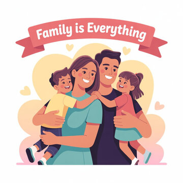 Happy Parents Day, loving family, mother, father, son, daughter, hug, care, joy, flat vector, illustration, children, bonding, affection, celebration.
