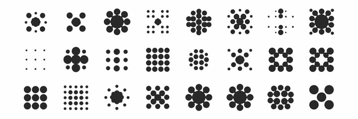 Isolated vector icon set of assorted dots, points, and clusters on white
