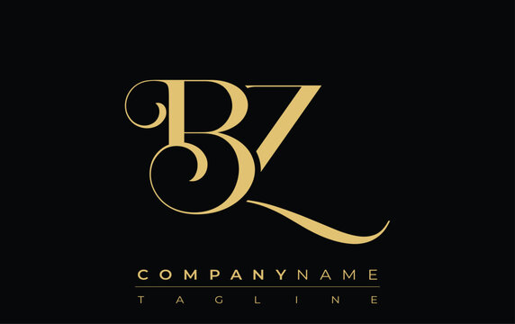 BZ Abstract Creative Jewelry Logo. A stylish logo featuring golden monogram initials in an elegant and modern typography, perfect for branding