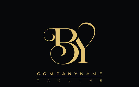 BY Abstract Creative Jewelry Logo. A stylish logo featuring golden monogram initials in an elegant and modern typography, perfect for branding