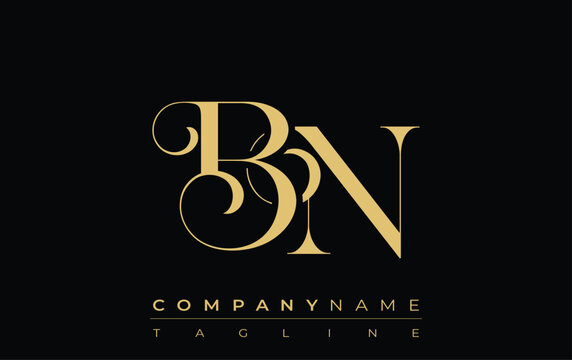 BN Abstract Creative Jewelry Logo. A stylish logo featuring golden monogram initials in an elegant and modern typography, perfect for branding