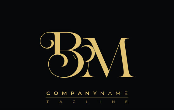 BM Abstract Creative Jewelry Logo. A stylish logo featuring golden monogram initials in an elegant and modern typography, perfect for branding