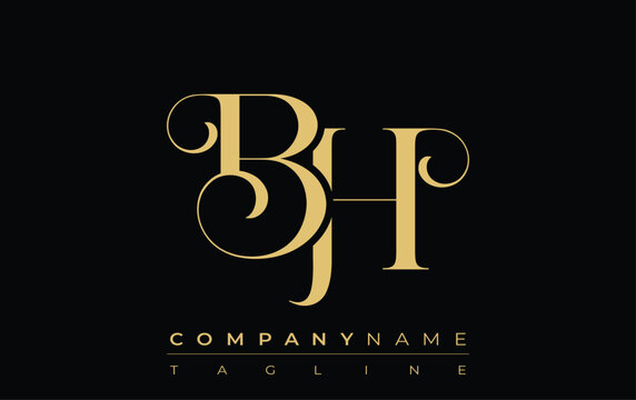 BH Abstract Creative Jewelry Logo. A stylish logo featuring golden monogram initials in an elegant and modern typography, perfect for branding