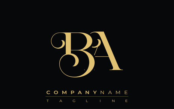 BA Abstract Creative Jewelry Logo. A stylish logo featuring golden monogram initials in an elegant and modern typography, perfect for branding
