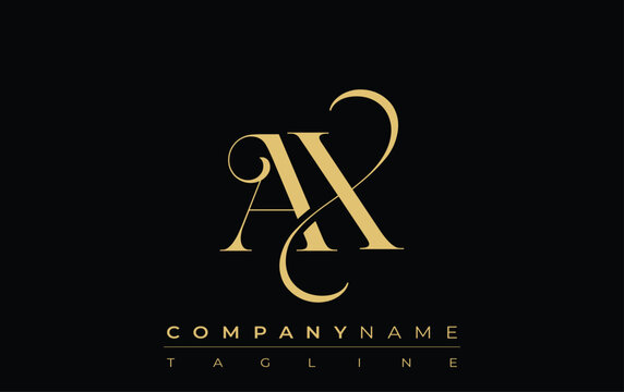 AX Abstract Creative Jewelry Logo. A stylish logo featuring golden monogram initials in an elegant and modern typography, perfect for branding