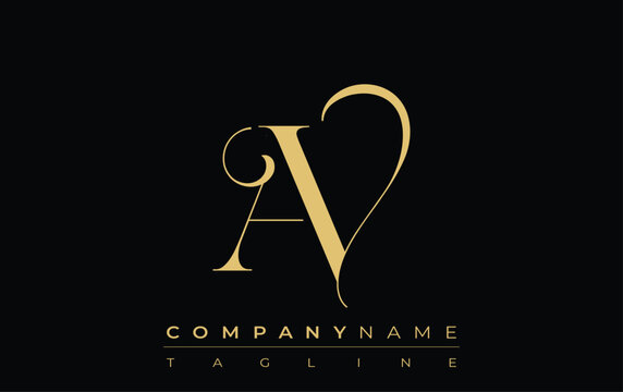 AV Abstract Creative Jewelry Logo. A stylish logo featuring golden monogram initials in an elegant and modern typography, perfect for branding