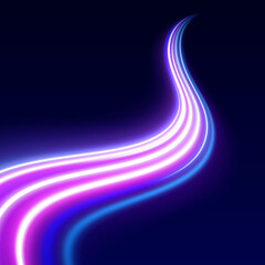 Fototapete - Technology background with motion neon light effect. Abstract neon light trails in a futuristic high-speed motion design. Vector glitter light fire flare trace.	