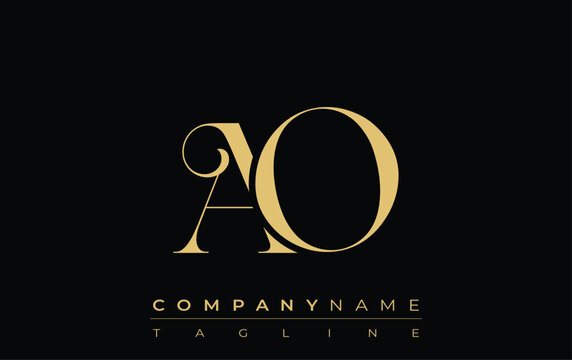 AO Abstract Creative Jewelry Logo. A stylish logo featuring golden monogram initials in an elegant and modern typography, perfect for branding