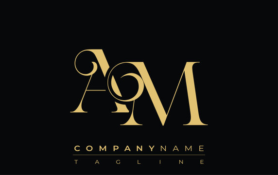 AM Abstract Creative Jewelry Logo. A stylish logo featuring golden monogram initials in an elegant and modern typography, perfect for branding
