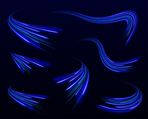 Fototapete - Neon swirls in a big set. Vector glitter light fire flare trace. Futuristic neon light effect. Speed of light concept background.	