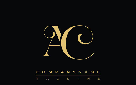 AC Abstract Creative Jewelry Logo. A stylish logo featuring golden monogram initials in an elegant and modern typography, perfect for branding