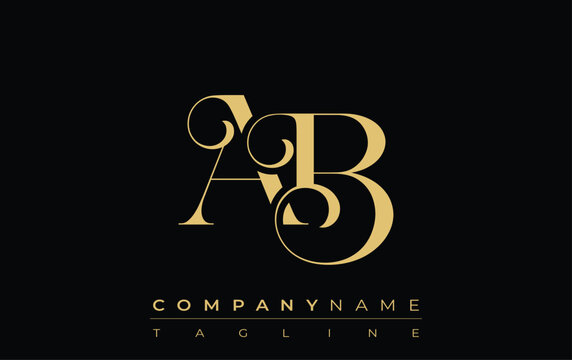 AB Abstract Creative Jewelry Logo. A stylish logo featuring golden monogram initials in an elegant and modern typography, perfect for branding